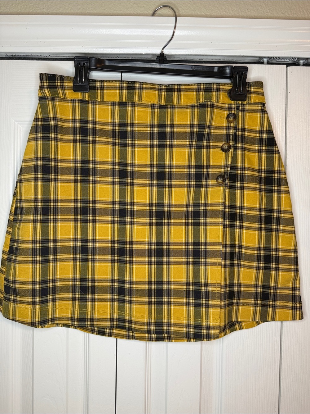 Hollister Yellow & Black Plaid Mini Skirt with Side Buttons